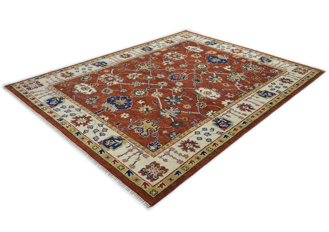9x12 Burnt Orange, Beige, Tan Color Hand Knotted Oushak Wool Arts and Crafts Oriental Rug