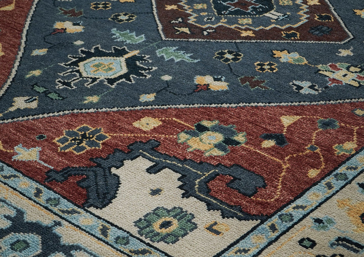 9x12 Blue, Burnt Orange, Beige Color Hand Knotted Oushak Wool Traditional Oriental Rug