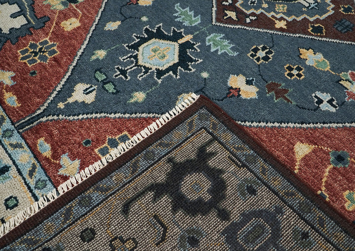 9x12 Blue, Burnt Orange, Beige Color Hand Knotted Oushak Wool Traditional Oriental Rug