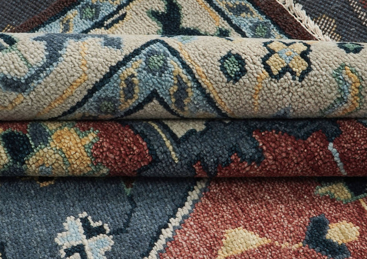 9x12 Blue, Burnt Orange, Beige Color Hand Knotted Oushak Wool Traditional Oriental Rug