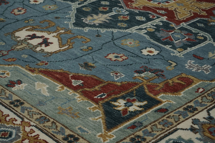 9x12 Blue, Ivory, Mint Color Hand Knotted Oushak Wool  Oriental Rug