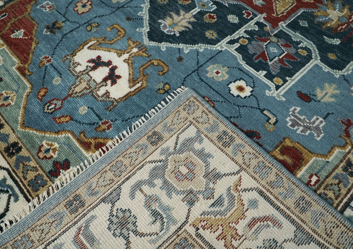 9x12 Blue, Ivory, Mint Color Hand Knotted Oushak Wool  Oriental Rug