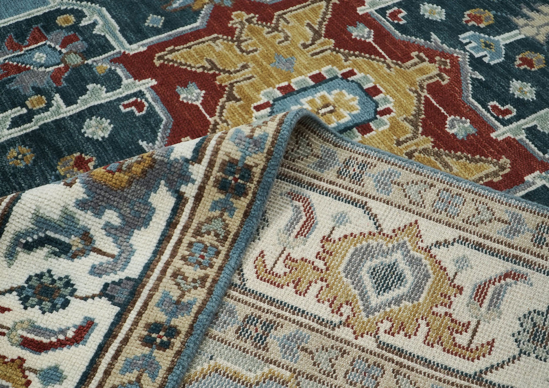 9x12 Blue, Ivory, Mint Color Hand Knotted Oushak Wool  Oriental Rug