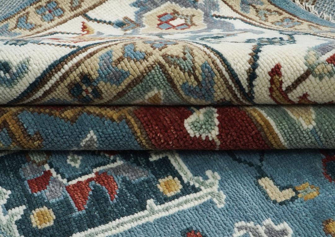 9x12 Blue, Ivory, Mint Color Hand Knotted Oushak Wool  Oriental Rug