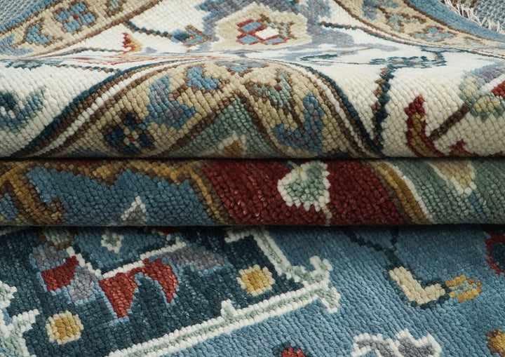 9x12 Blue, Ivory, Mint Color Hand Knotted Oushak Wool  Oriental Rug