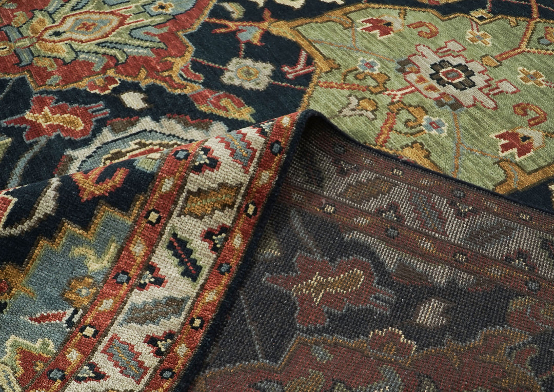 9x12 Blue, Burnt Orange, Gold Color Hand Knotted Oushak Wool Arts and Crafts Oriental Rug