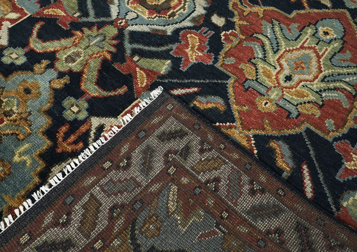 9x12 Blue, Burnt Orange, Gold Color Hand Knotted Oushak Wool  Oriental Rug