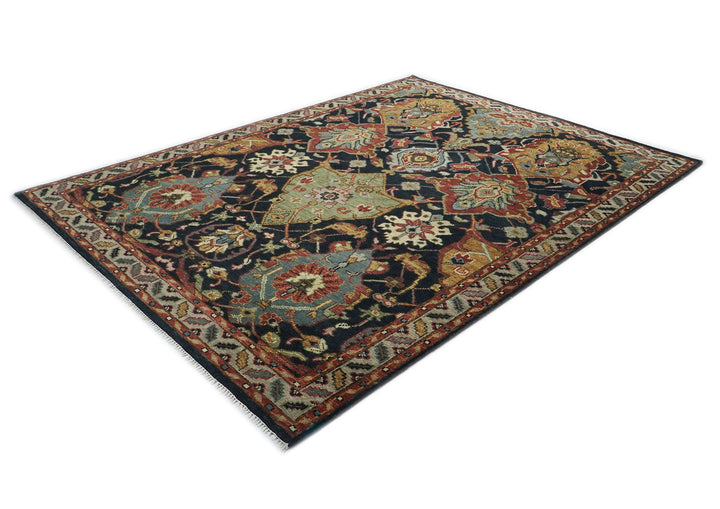 9x12 Blue, Burnt Orange, Gold Color Hand Knotted Oushak Wool  Oriental Rug