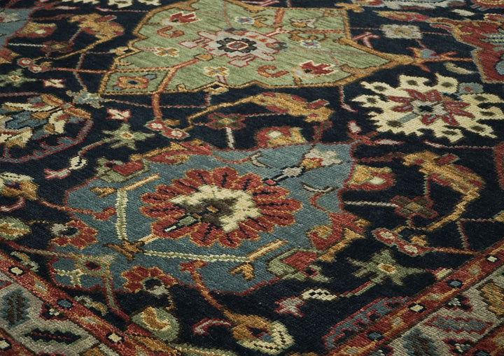 9x12 Blue, Burnt Orange, Gold Color Hand Knotted Oushak Wool Arts and Crafts Oriental Rug