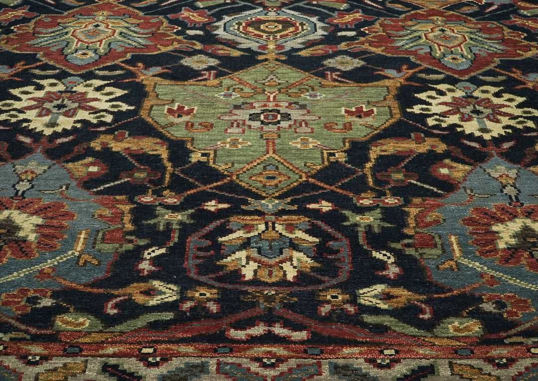 9x12 Blue, Burnt Orange, Gold Color Hand Knotted Oushak Wool  Oriental Rug