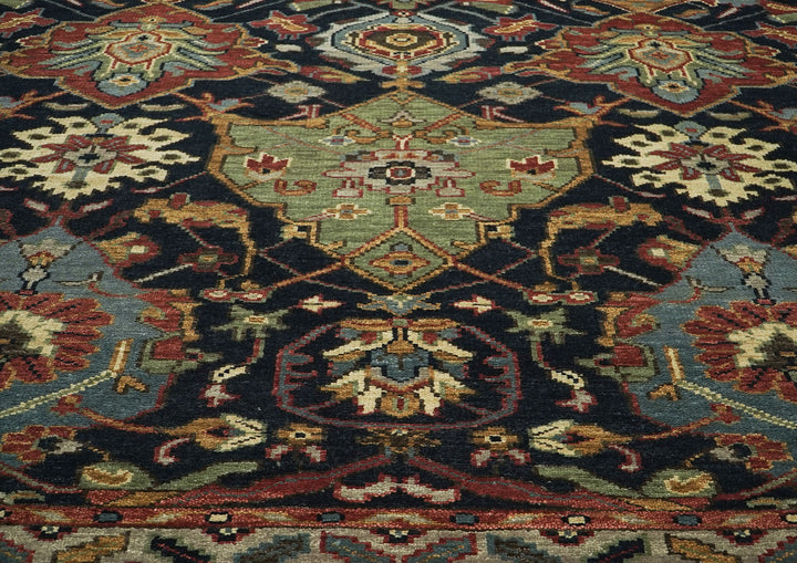 9x12 Blue, Burnt Orange, Gold Color Hand Knotted Oushak Wool  Oriental Rug