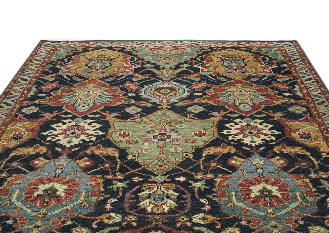 9x12 Blue, Burnt Orange, Gold Color Hand Knotted Oushak Wool Arts and Crafts Oriental Rug