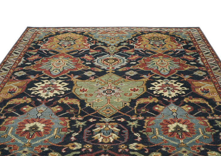 9x12 Blue, Burnt Orange, Gold Color Hand Knotted Oushak Wool Arts and Crafts Oriental Rug