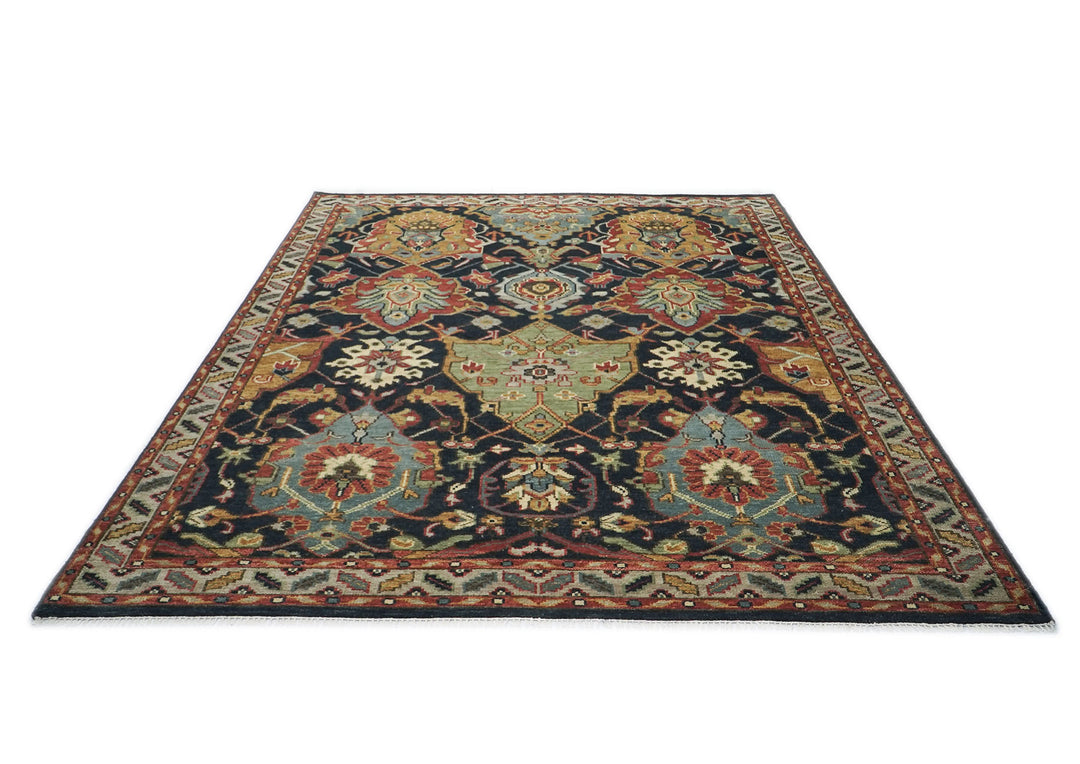 9x12 Blue, Burnt Orange, Gold Color Hand Knotted Oushak Wool Arts and Crafts Oriental Rug