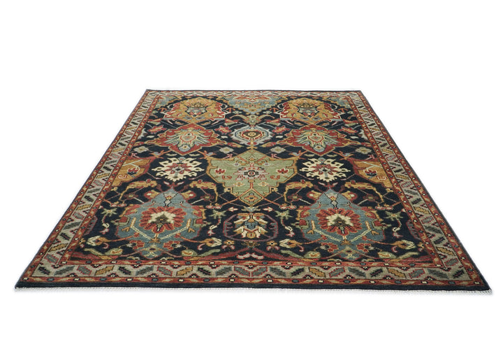 9x12 Blue, Burnt Orange, Gold Color Hand Knotted Oushak Wool  Oriental Rug
