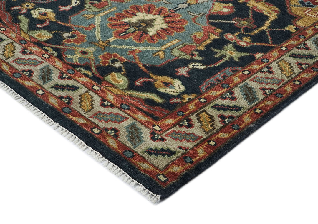 9x12 Blue, Burnt Orange, Gold Color Hand Knotted Oushak Wool Arts and Crafts Oriental Rug