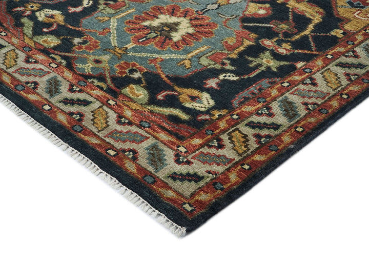 9x12 Blue, Burnt Orange, Gold Color Hand Knotted Oushak Wool  Oriental Rug