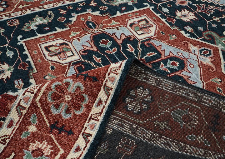 9x12 Blue, Slate, Burnt Orange Color Hand Knotted Oushak Wool  Oriental Rug