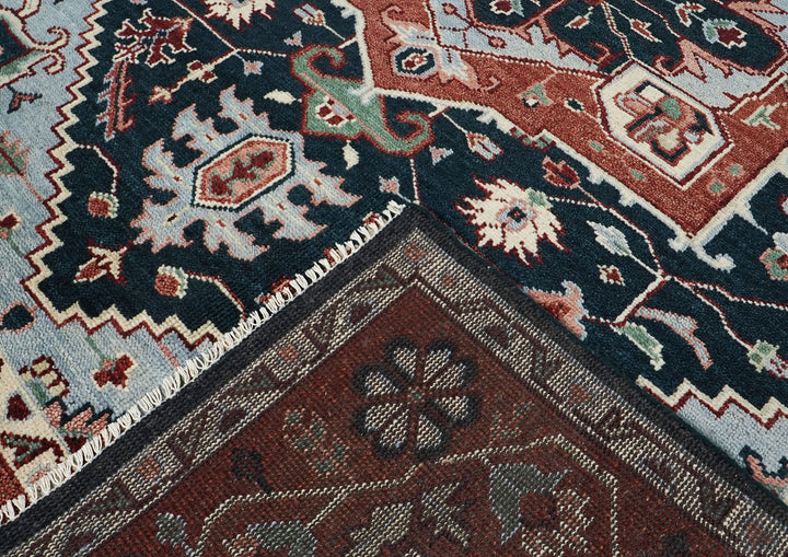 9x12 Blue, Slate, Burnt Orange Color Hand Knotted Oushak Wool  Oriental Rug