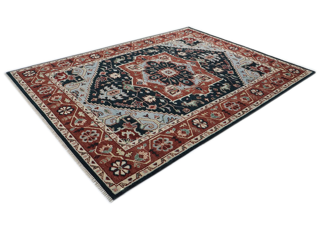 9x12 Blue, Slate, Burnt Orange Color Hand Knotted Oushak Wool  Oriental Rug