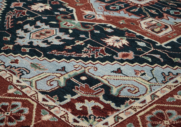 9x12 Blue, Slate, Burnt Orange Color Hand Knotted Oushak Wool  Oriental Rug