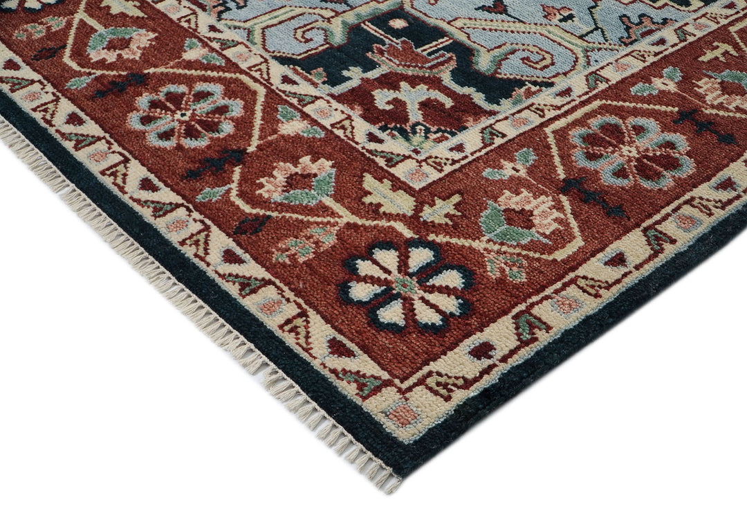 9x12 Blue, Slate, Burnt Orange Color Hand Knotted Oushak Wool  Oriental Rug