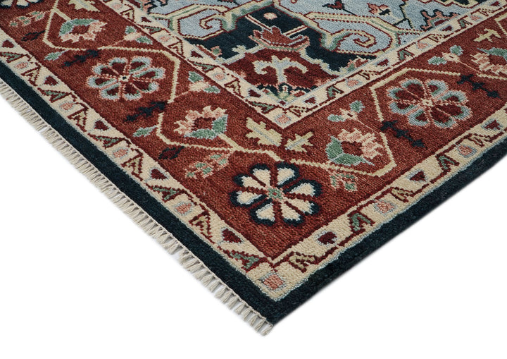 9x12 Blue, Slate, Burnt Orange Color Hand Knotted Oushak Wool  Oriental Rug