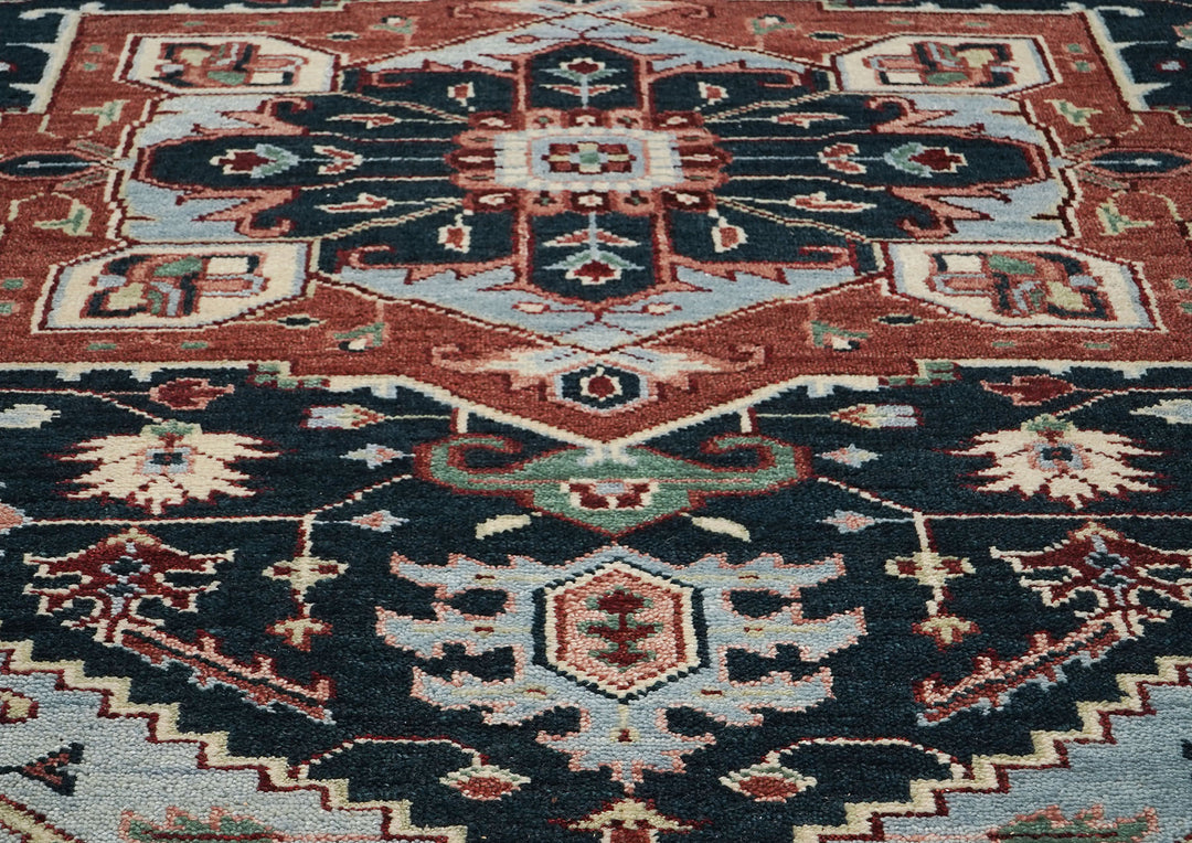 9x12 Blue, Slate, Burnt Orange Color Hand Knotted Oushak Wool  Oriental Rug