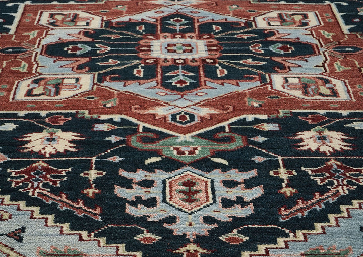 9x12 Blue, Slate, Burnt Orange Color Hand Knotted Oushak Wool  Oriental Rug