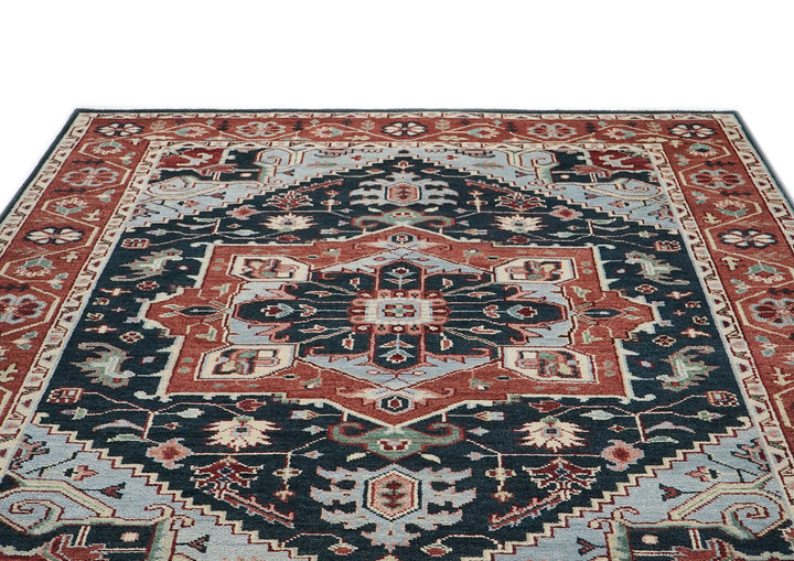 9x12 Blue, Slate, Burnt Orange Color Hand Knotted Oushak Wool  Oriental Rug
