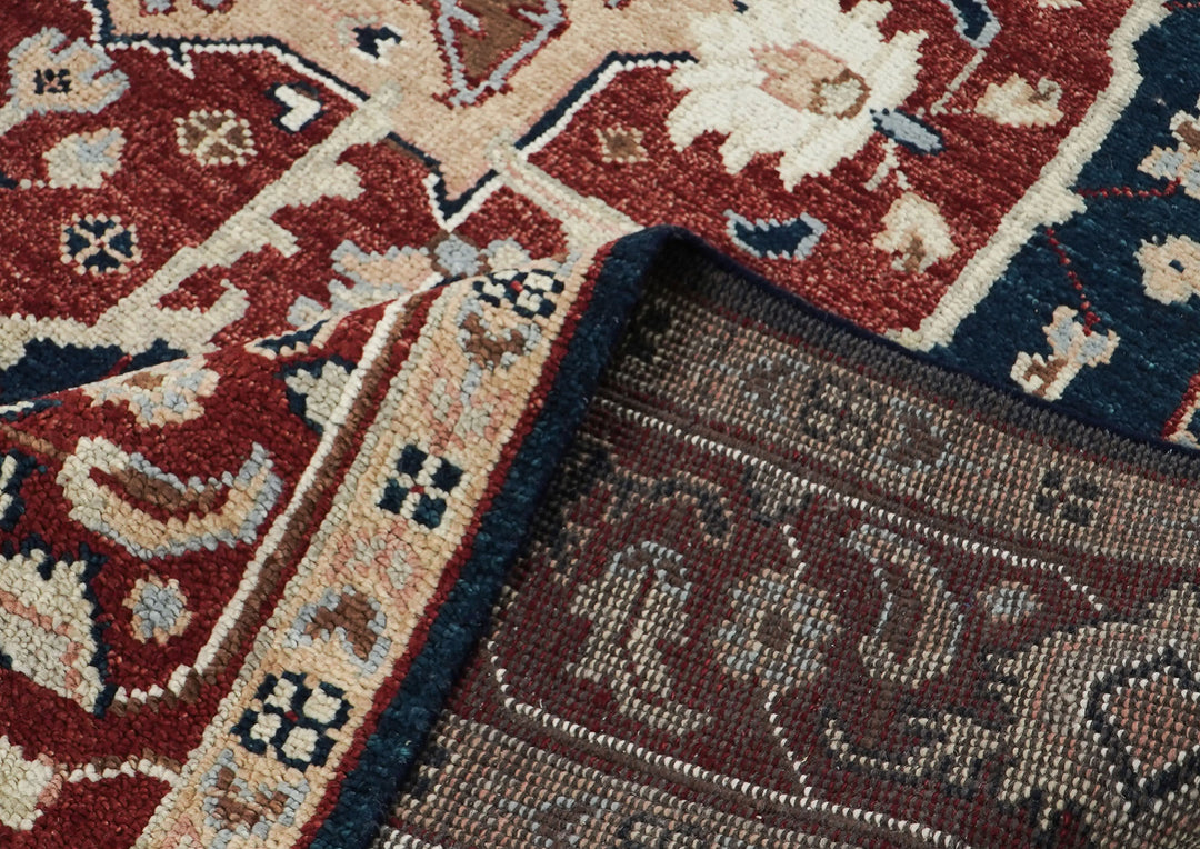 9x12 Blue, Rust, Ivory Color Hand Knotted Oushak Wool  Oriental Rug