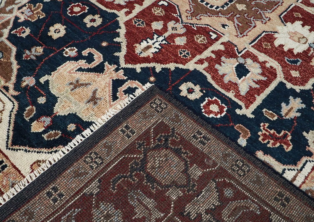 9x12 Blue, Rust, Ivory Color Hand Knotted Oushak Wool  Oriental Rug