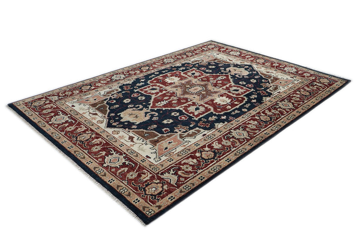 9x12 Blue, Rust, Ivory Color Hand Knotted Oushak Wool  Oriental Rug