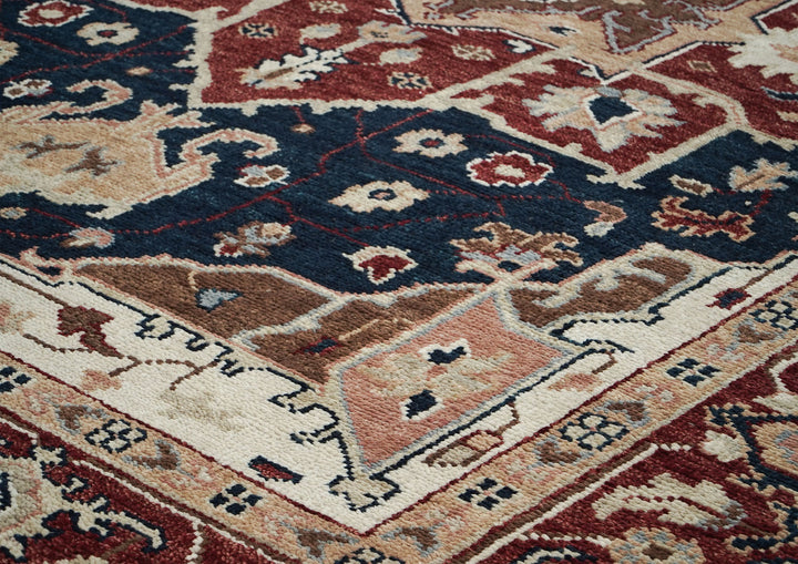 9x12 Blue, Rust, Ivory Color Hand Knotted Oushak Wool  Oriental Rug