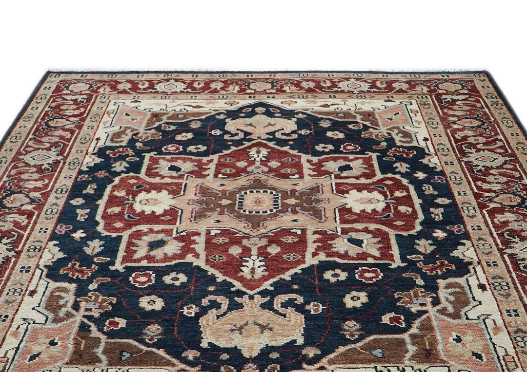 9x12 Blue, Rust, Ivory Color Hand Knotted Oushak Wool  Oriental Rug