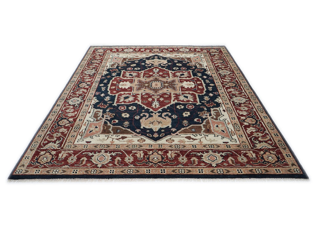 9x12 Blue, Rust, Ivory Color Hand Knotted Oushak Wool  Oriental Rug