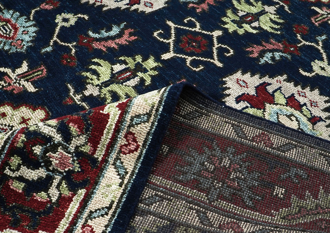 9x12 Blue, Burnt Orange, Rose Color Hand Knotted Oushak Wool Transitional Oriental Rug