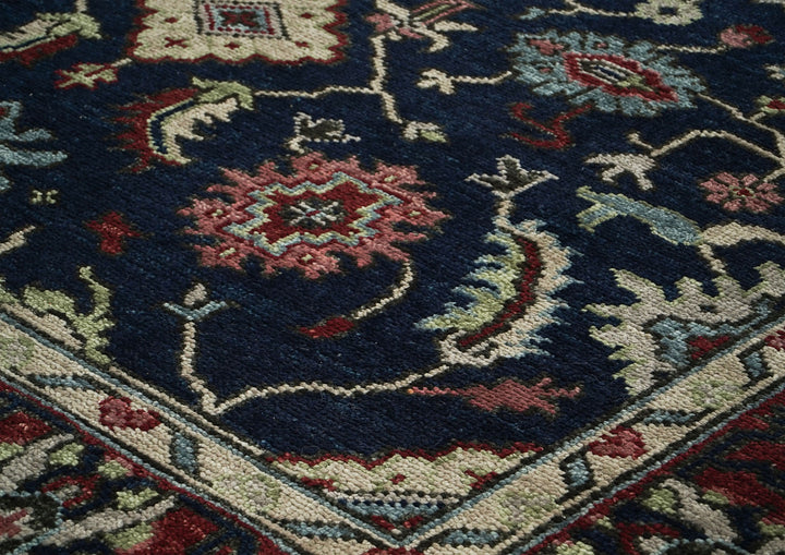 9x12 Blue, Burnt Orange, Rose Color Hand Knotted Oushak Wool Transitional Oriental Rug
