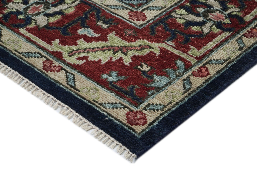 9x12 Blue, Burnt Orange, Rose Color Hand Knotted Oushak Wool Transitional Oriental Rug