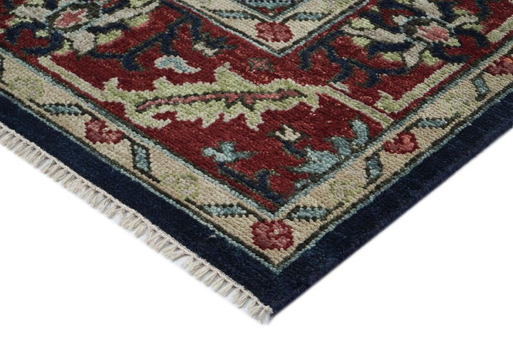 9x12 Blue, Burnt Orange, Rose Color Hand Knotted Oushak Wool Transitional Oriental Rug