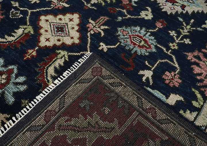 9x12 Blue, Burnt Orange, Rose Color Hand Knotted Oushak Wool Transitional Oriental Rug