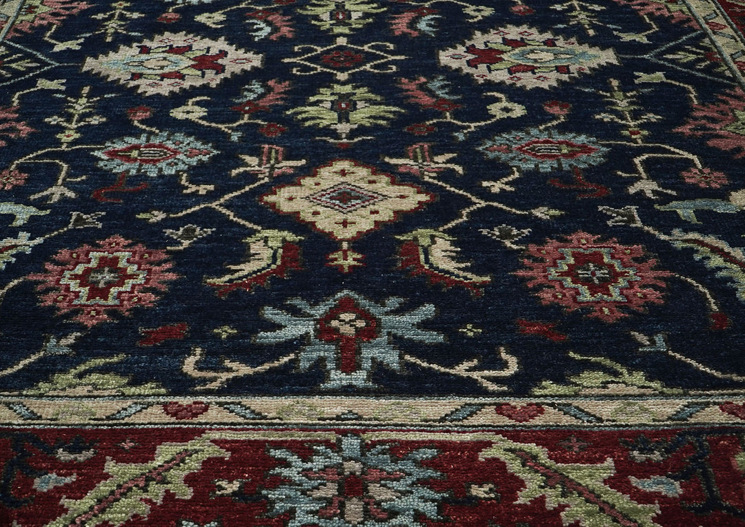 9x12 Blue, Burnt Orange, Rose Color Hand Knotted Oushak Wool Transitional Oriental Rug