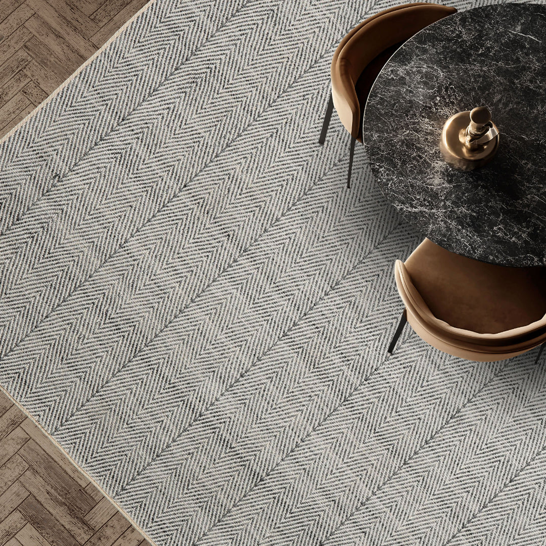 Multi Size Ivory  Gray Color Hand Loomed Flatweave Wool Geometric Oriental Rug