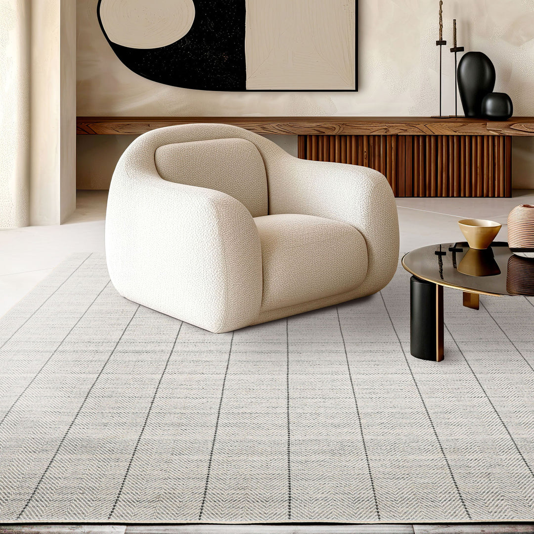 Multi Size Ivory  Gray Color Hand Loomed Flatweave Wool Modern Oriental Rug