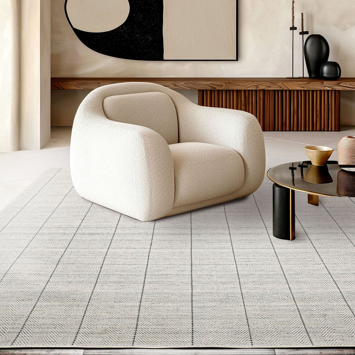 Multi Size Ivory  Gray Color Hand Loomed Flatweave Wool Modern Oriental Rug