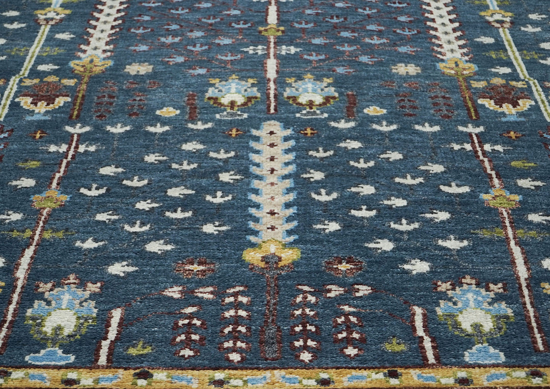 9x12 Blue, Ivory, Tan Color Hand Knotted Oushak Wool Transitional Oriental Rug