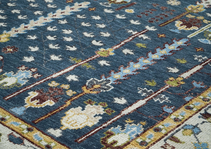 9x12 Blue, Ivory, Tan Color Hand Knotted Oushak Wool Transitional Oriental Rug