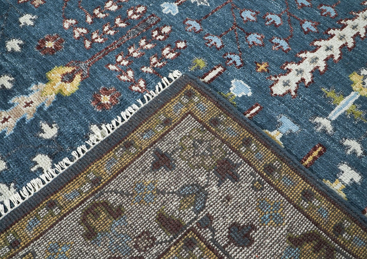 9x12 Blue, Ivory, Tan Color Hand Knotted Oushak Wool Transitional Oriental Rug