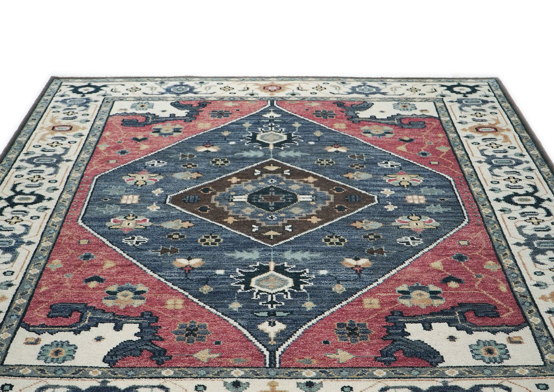 9x12 Rose, Slate, Ivory Color Hand Knotted Oushak Wool Traditional Oriental Rug