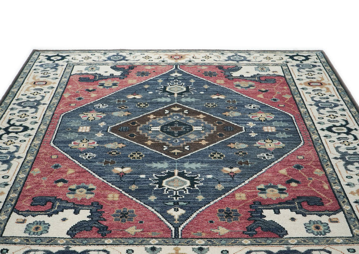 9x12 Rose, Slate, Ivory Color Hand Knotted Oushak Wool Traditional Oriental Rug